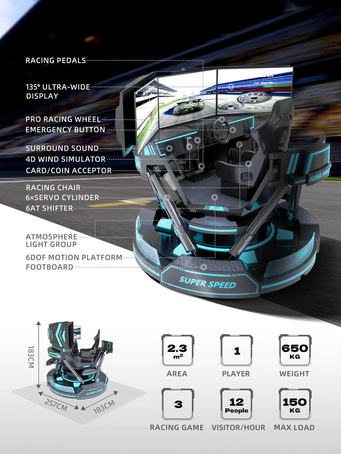 VR 3-Screen Car Racing Virtual Reality Simulator 6-Dof Black Car Racing Game Machine 5d Mobil Mengemudi arcade Untuk Mall 1