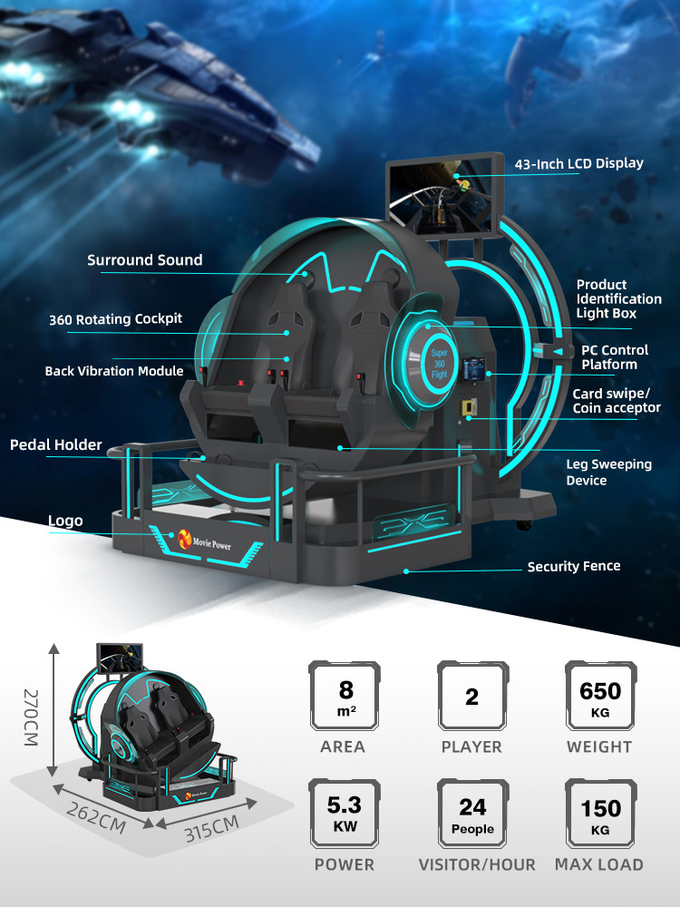 Produk Taman Hiburan 2 Kursi Koin Dioperasikan VR Games Flying Theater VR/AR/MR Hiburan 1