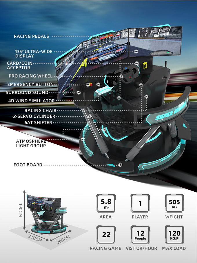 5.0KW F1 Mobil Racing Simulator Driving Game Machine 6 Dof Motion Platform Dengan 3 Layar 1