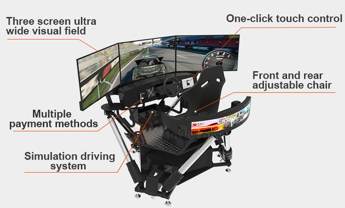 6 DOF Mobil Balap Arcade Peralatan Penggerak Gerak Dinamis 3 Layar Simulator Mengemudi 3